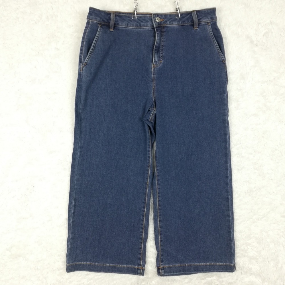 Style & Co Womens Jeans Wide Leg Crop Blue Denim Medium Wash High Petite 16P